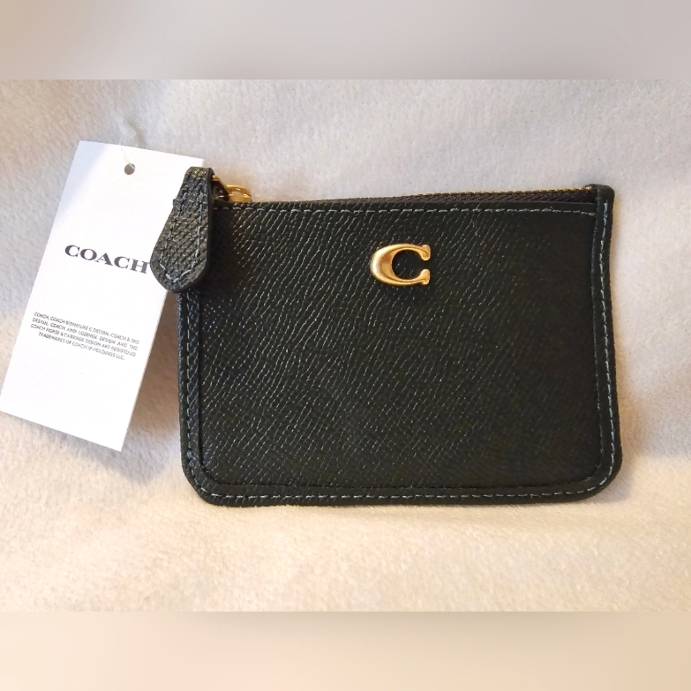 Coach Crossgrain Mini ID Skinny Wallet, Amazon Green/Gold Hardware